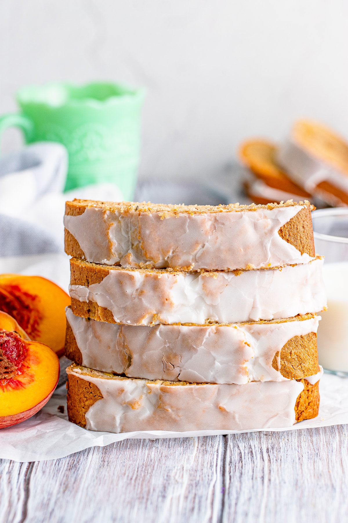 4 slices of peach bread stacked on top of each other