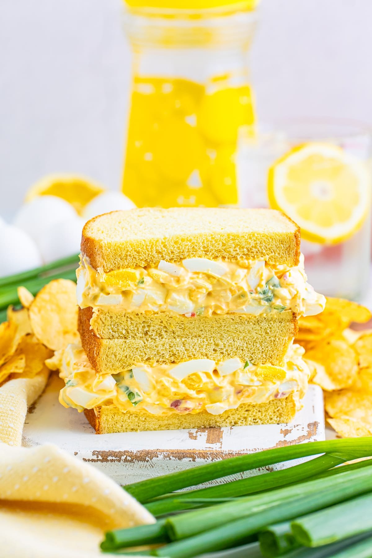 Egg Salad Sandwiches served with chips
