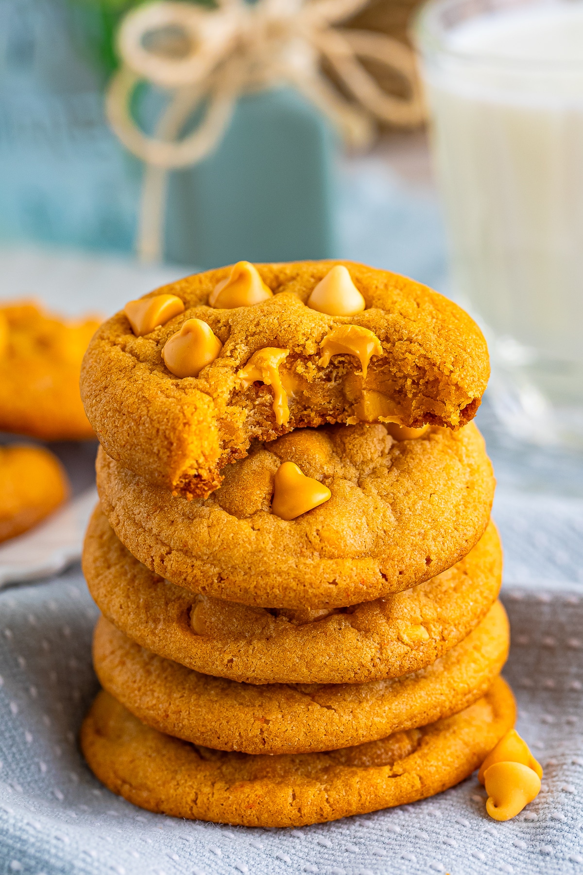 stacked Butterscotch Cookies with a bite taken out