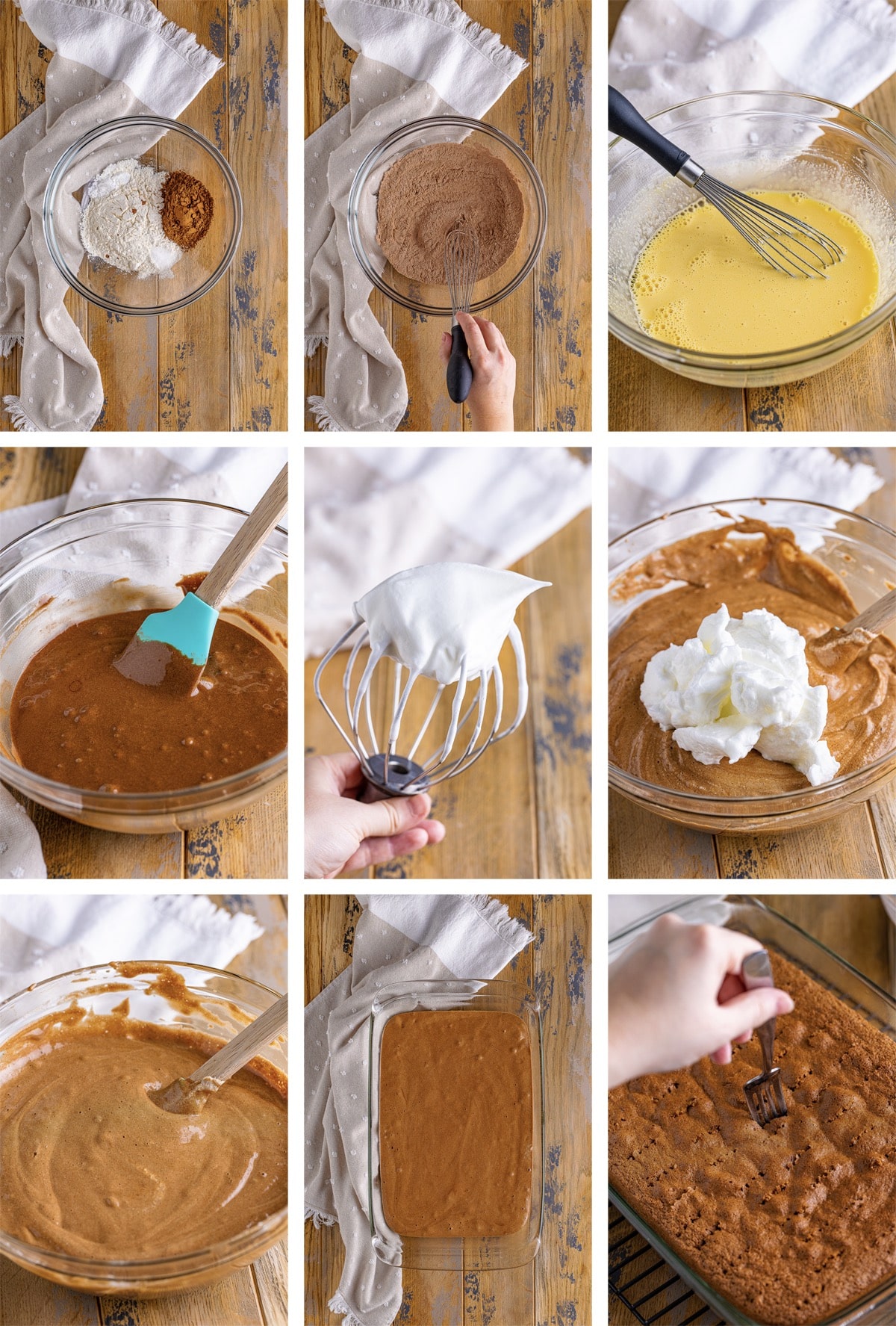 collage of images showing how to make the cake for chocolate tres leches cake