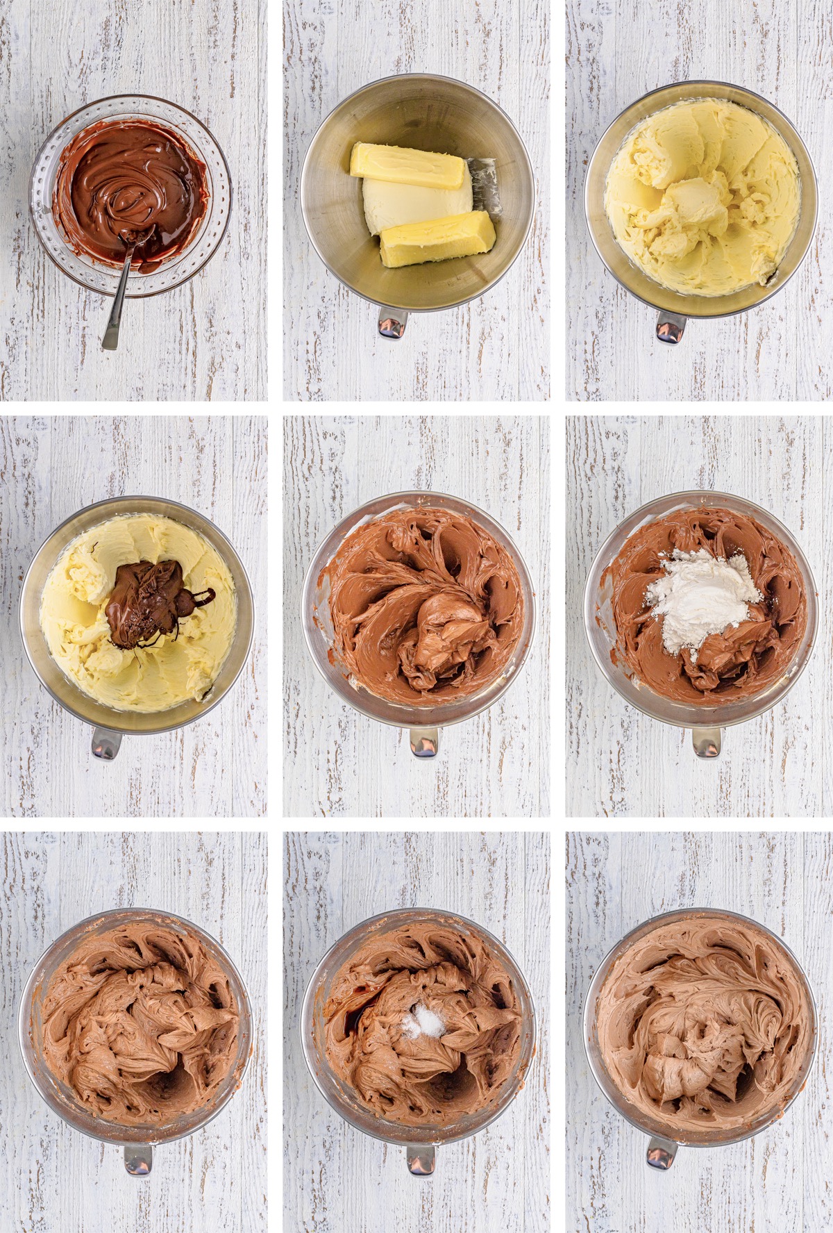 collage of images showing how to make Chocolate Cream Cheese Frosting