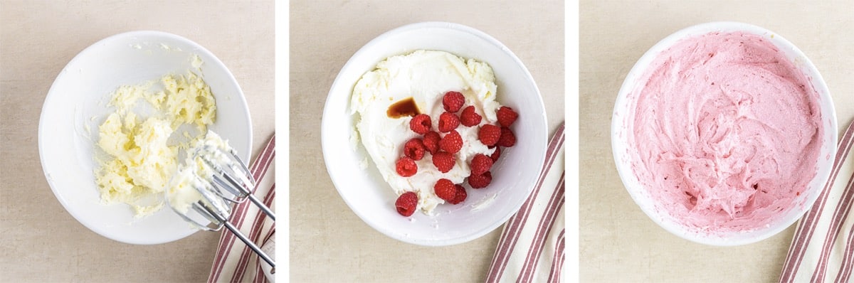 collage of images showing how to make Raspberry Frosting