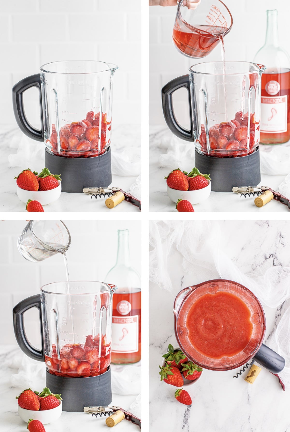 collage of images showing how to make Wine Slushies