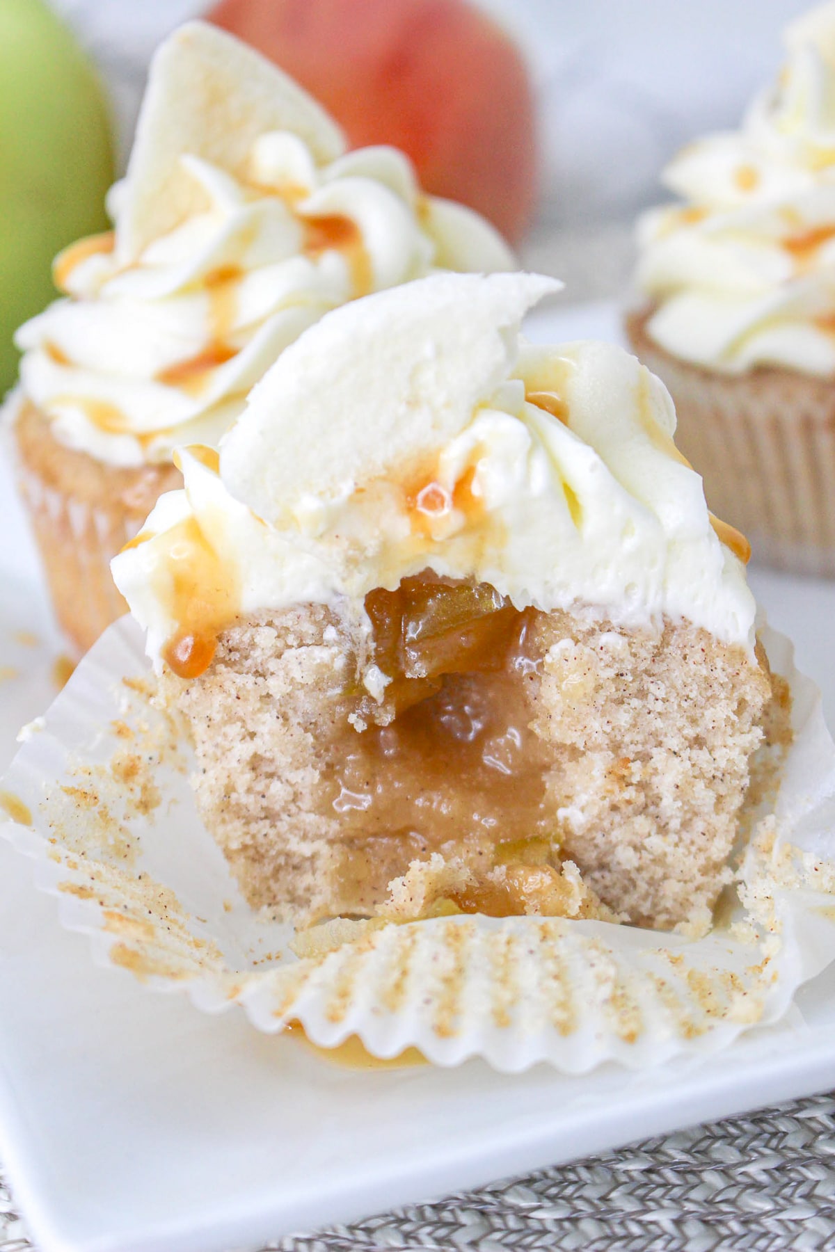 Apple Pie Cupcakes cut in half to show the interior