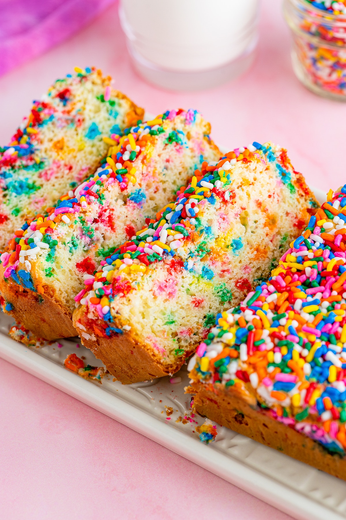 Ice Cream Bread sliced on a rectangle plate 