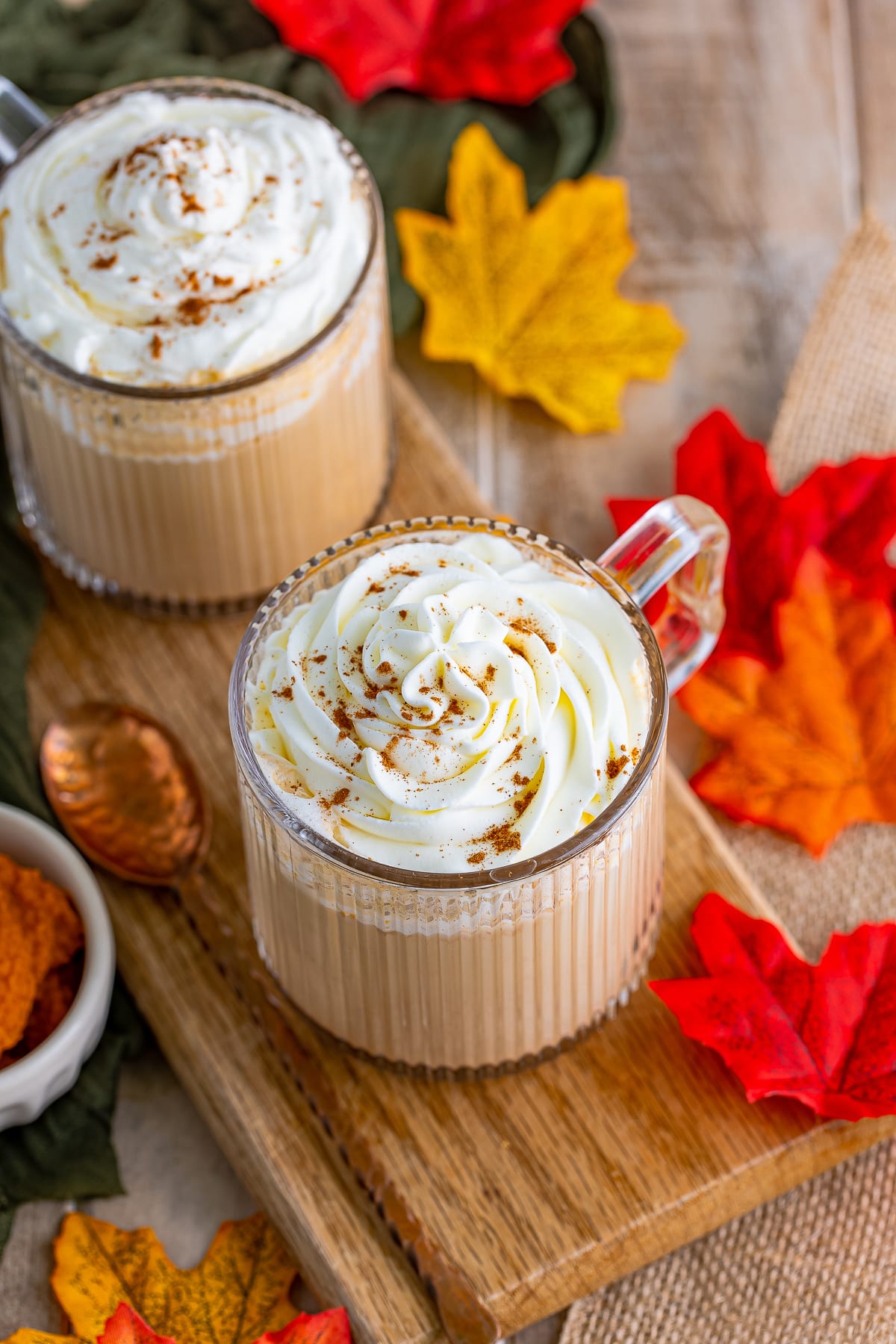 overhead image of Pumpkin Spice Latte on serving board
