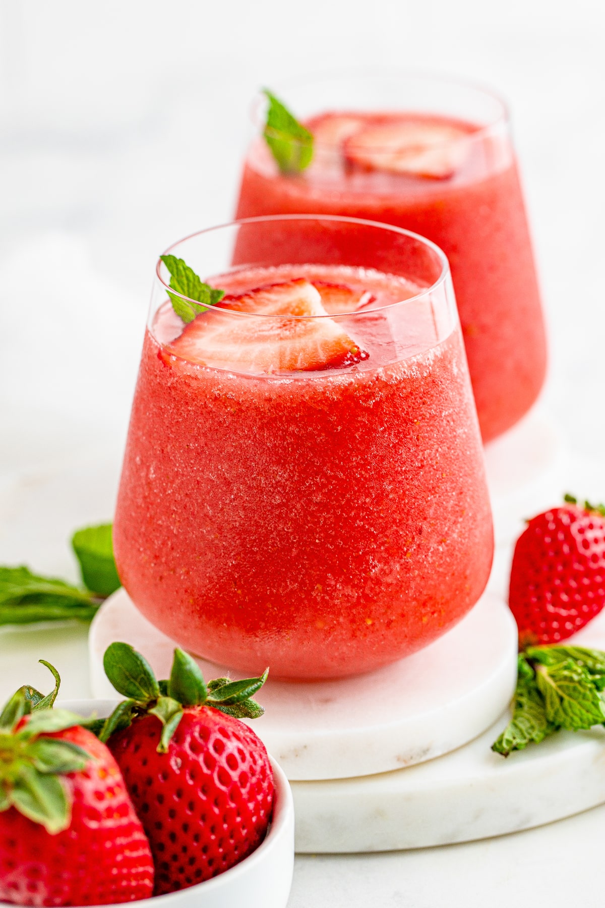 farther away image of Wine Slushies in wine glasses