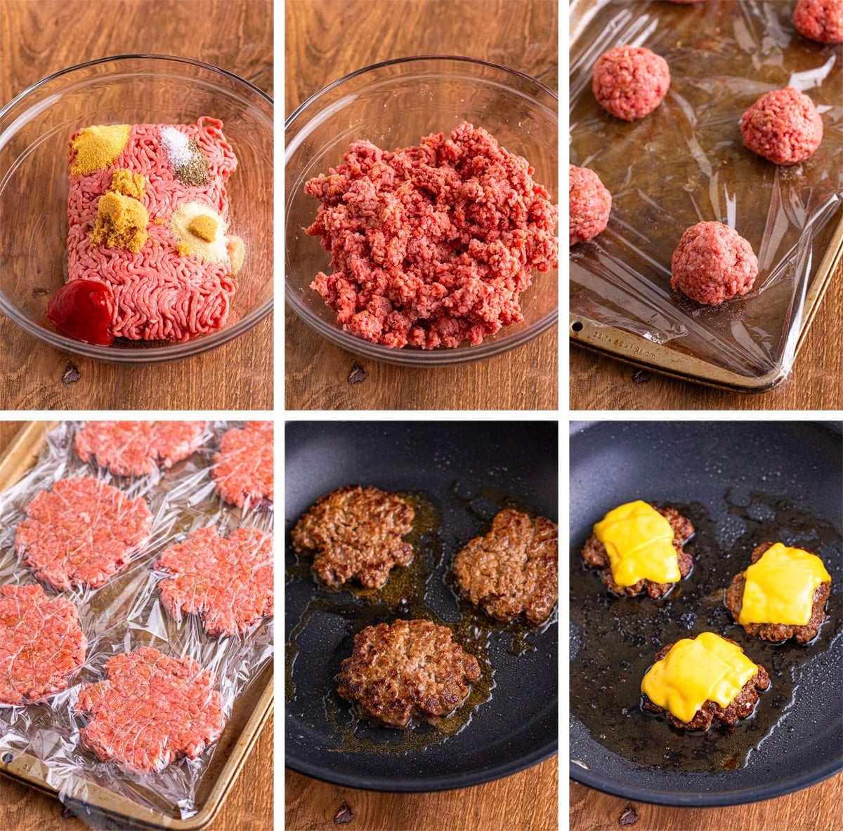 collage of images showing how to make the burgers for Mini Burger Sliders
