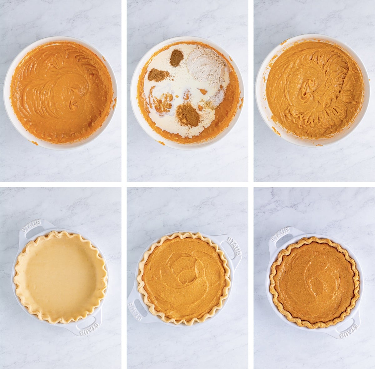 collage of images showing the last steps on how to make Sweet Potato Pie