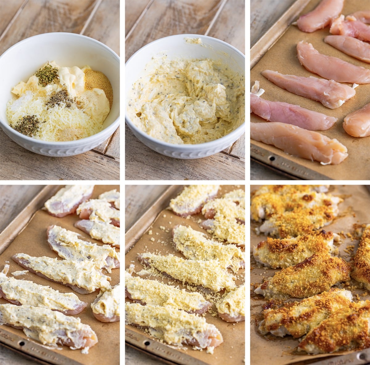 collage of images showing how to make Oven Baked Chicken Tenders