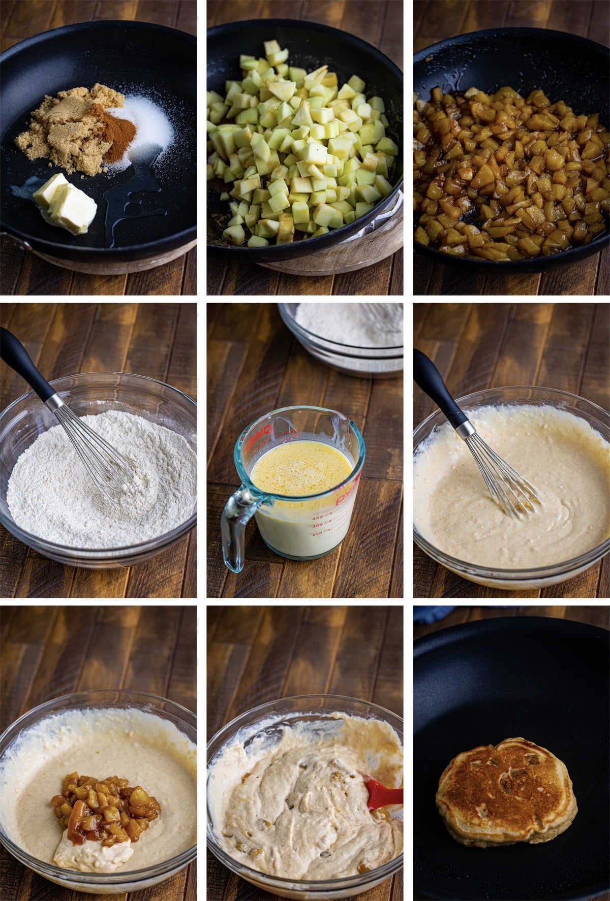 collage of images showing how to make Apple Pancakes Recipe