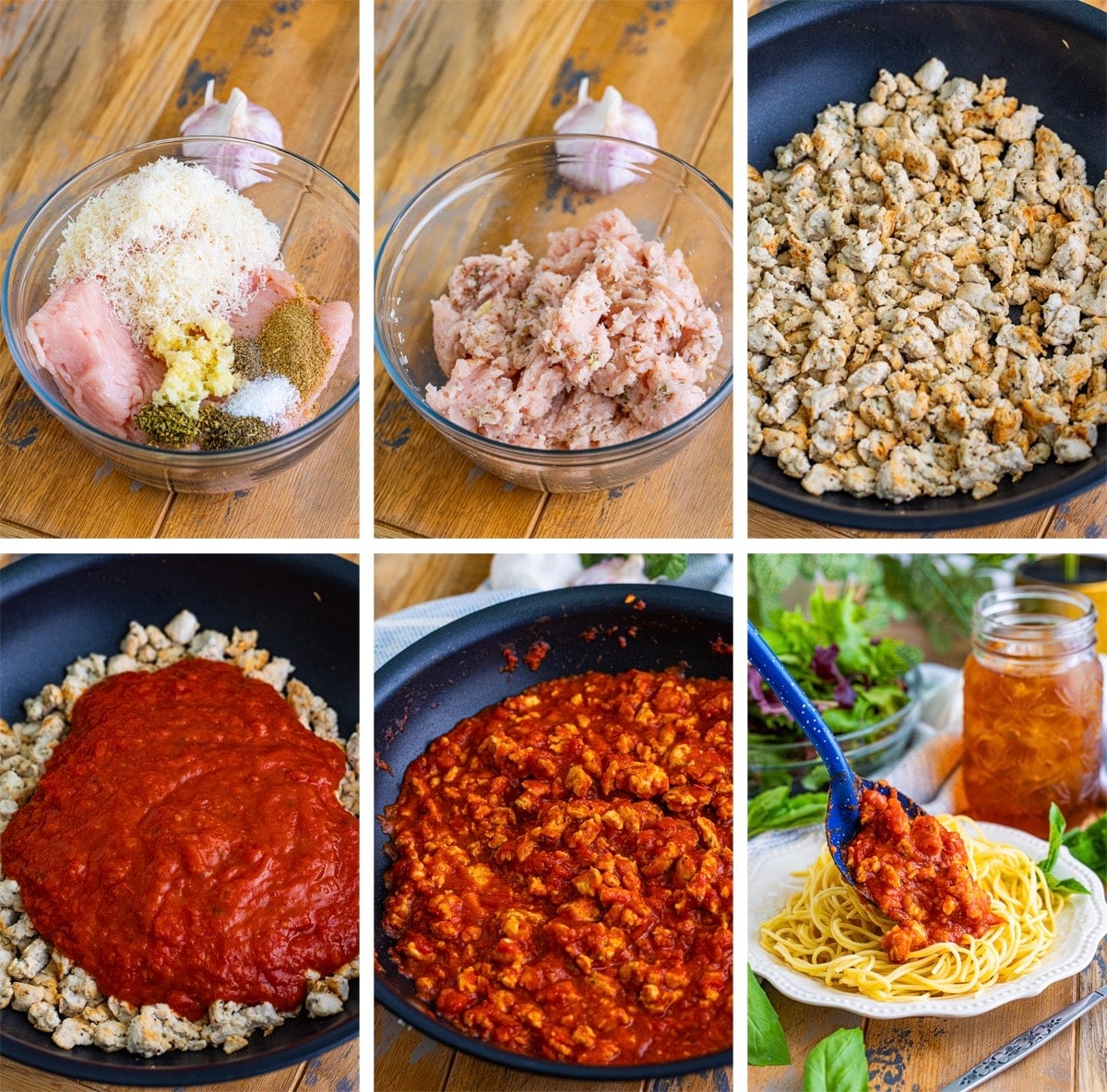 collage of images showing how to make Turkey Spaghetti