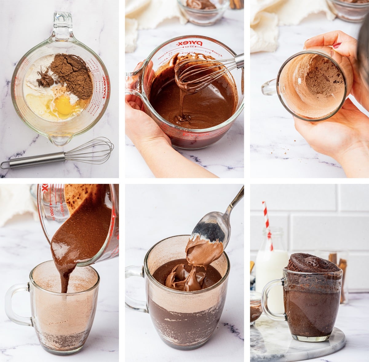 collage of images showing how to make Microwave Lava Cake