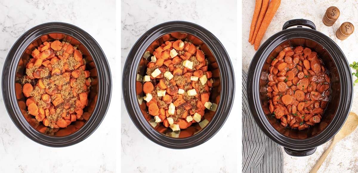 collage of images showing how to make Maple Glazed Carrots