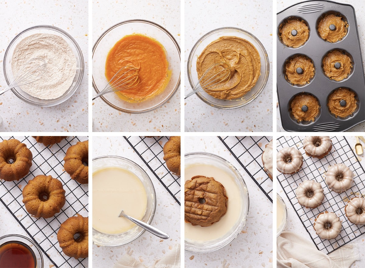 collage of images showing how to make Mini Bundt Cakes