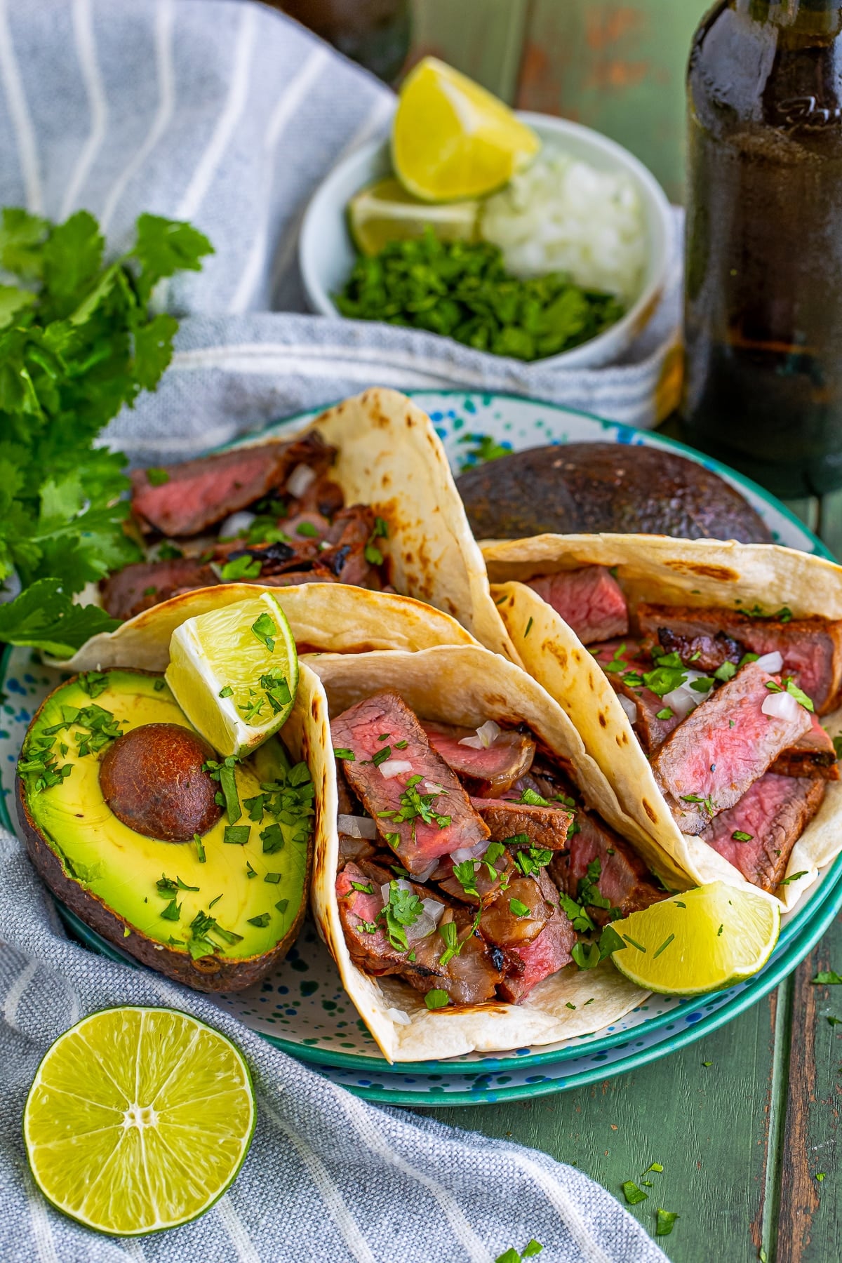 Carne Asada Tacos Recipe served on colorful plates