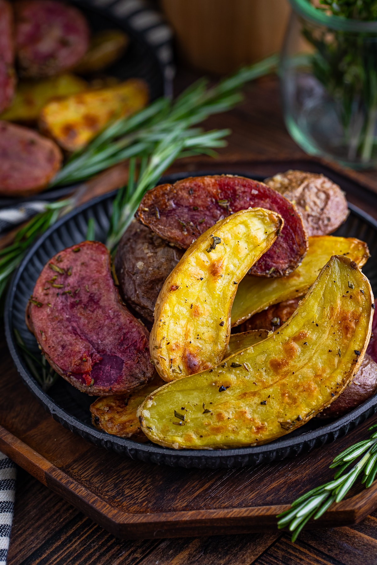 up close image of Roasted Fingerlings on a metal plate