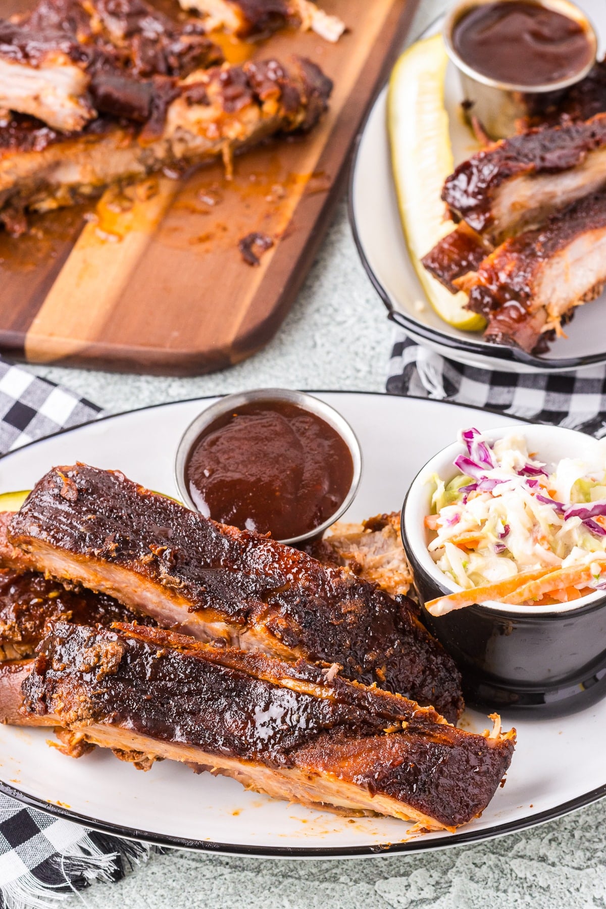 plated St. Louis ribs with cole slaw