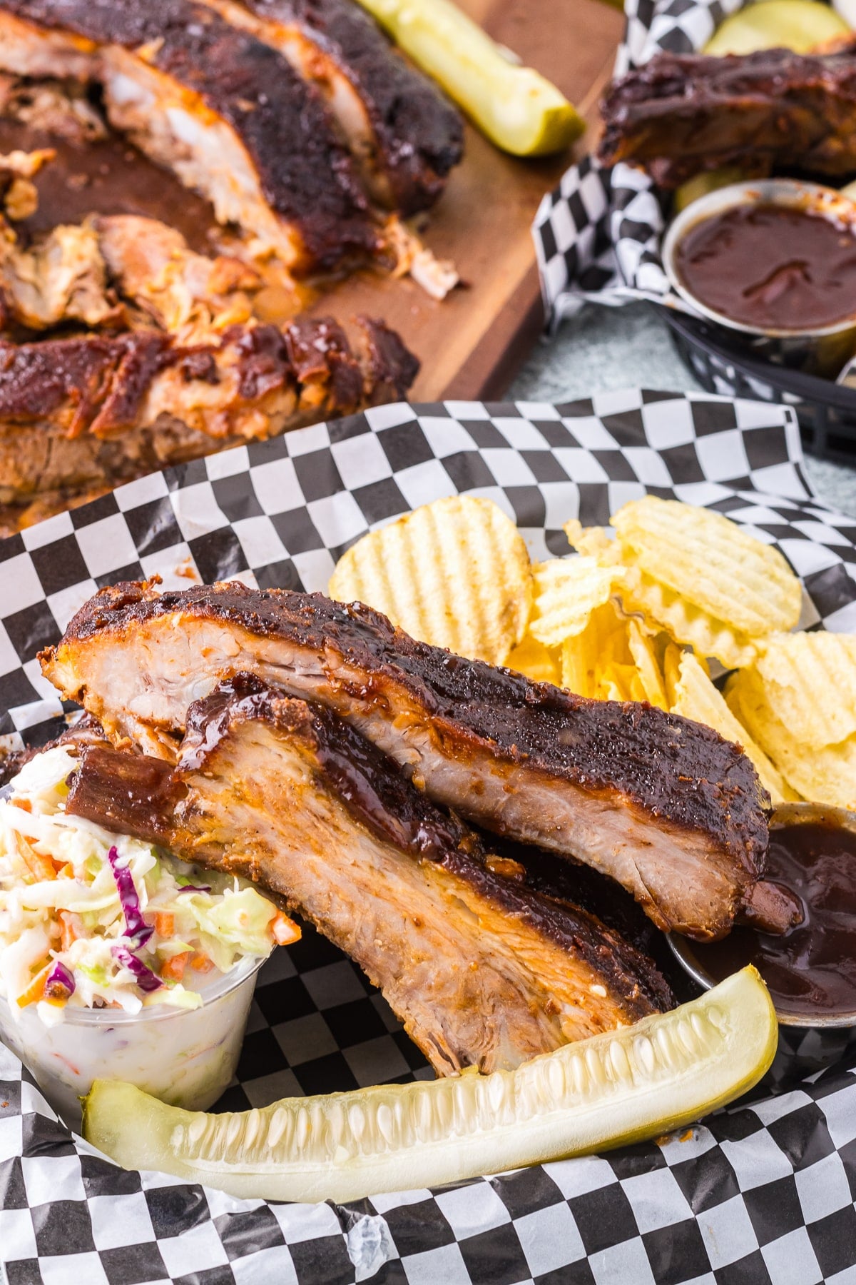 St. Louis ribs in a serving tray