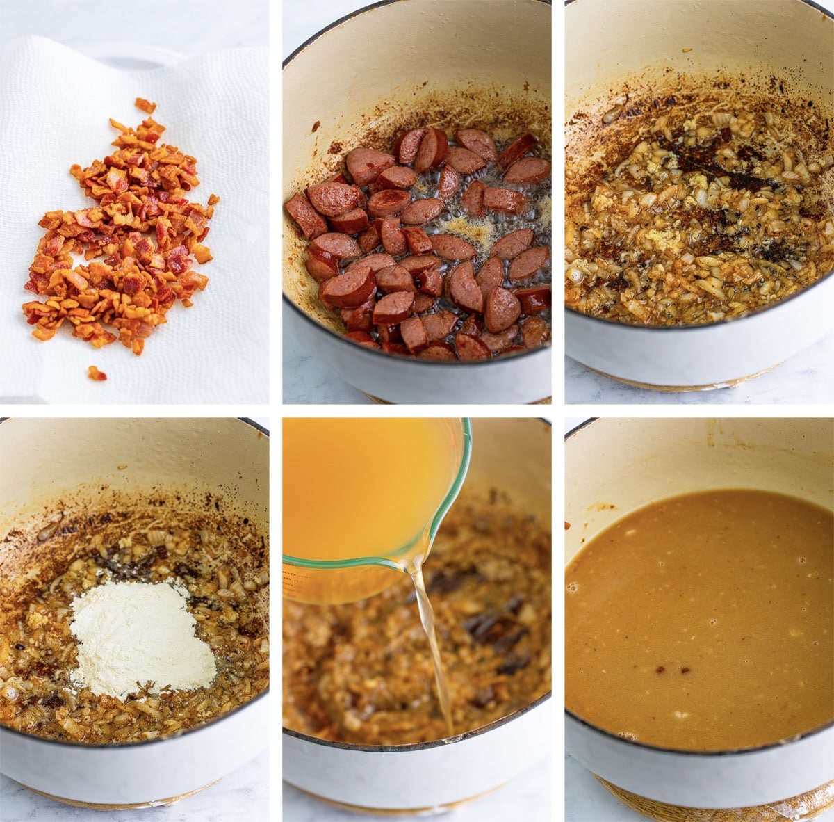 collage of images showing the first steps for making Corn Chowder recipe