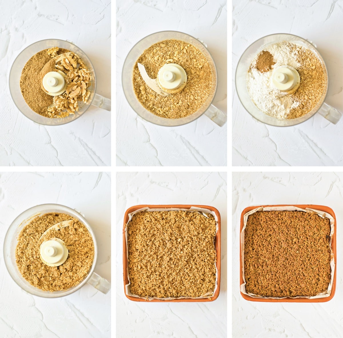 collage of images showing how to make the topping for Pumpkin Cheesecake Bars