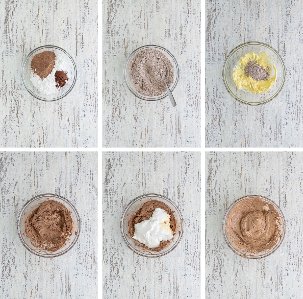 collage of images showing how to make the frosting for Hot Chocolate Cookies