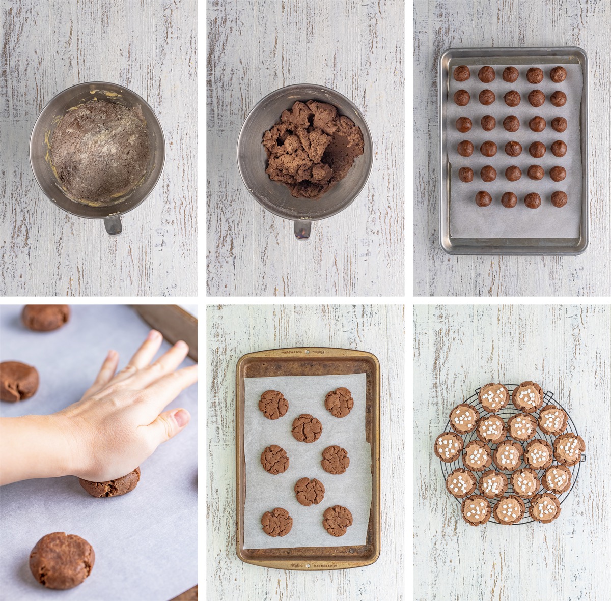 collage of images showing how to bake Hot Chocolate Cookies