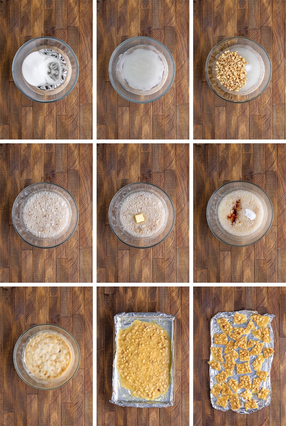 collage of images showing how to make Microwave Peanut Brittle