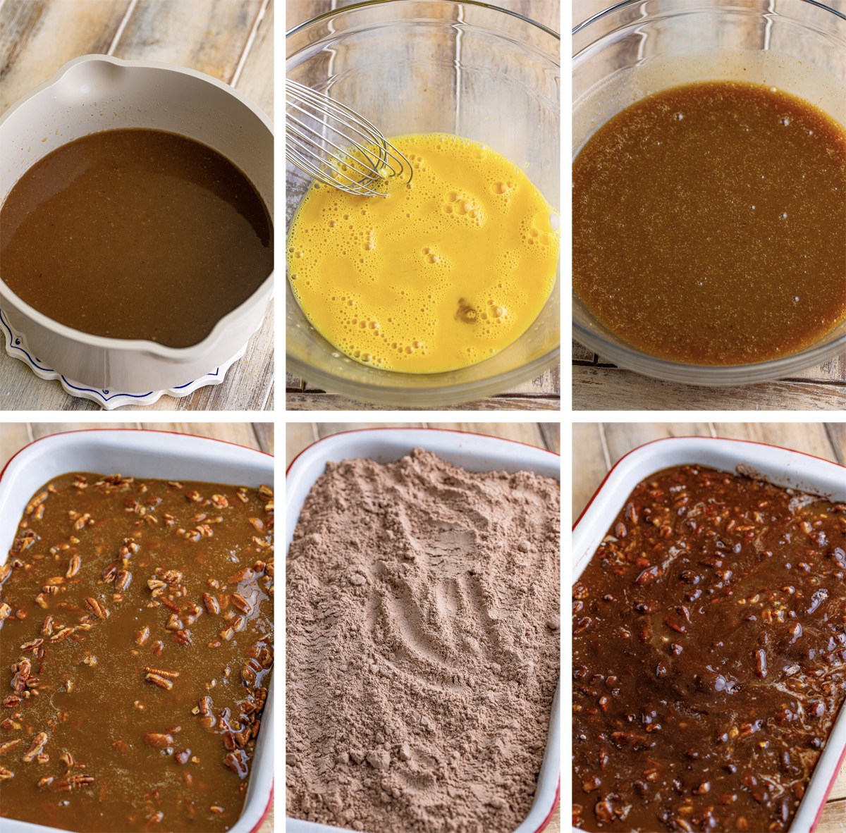 collage of images showing how to assemble Pecan Cobbler