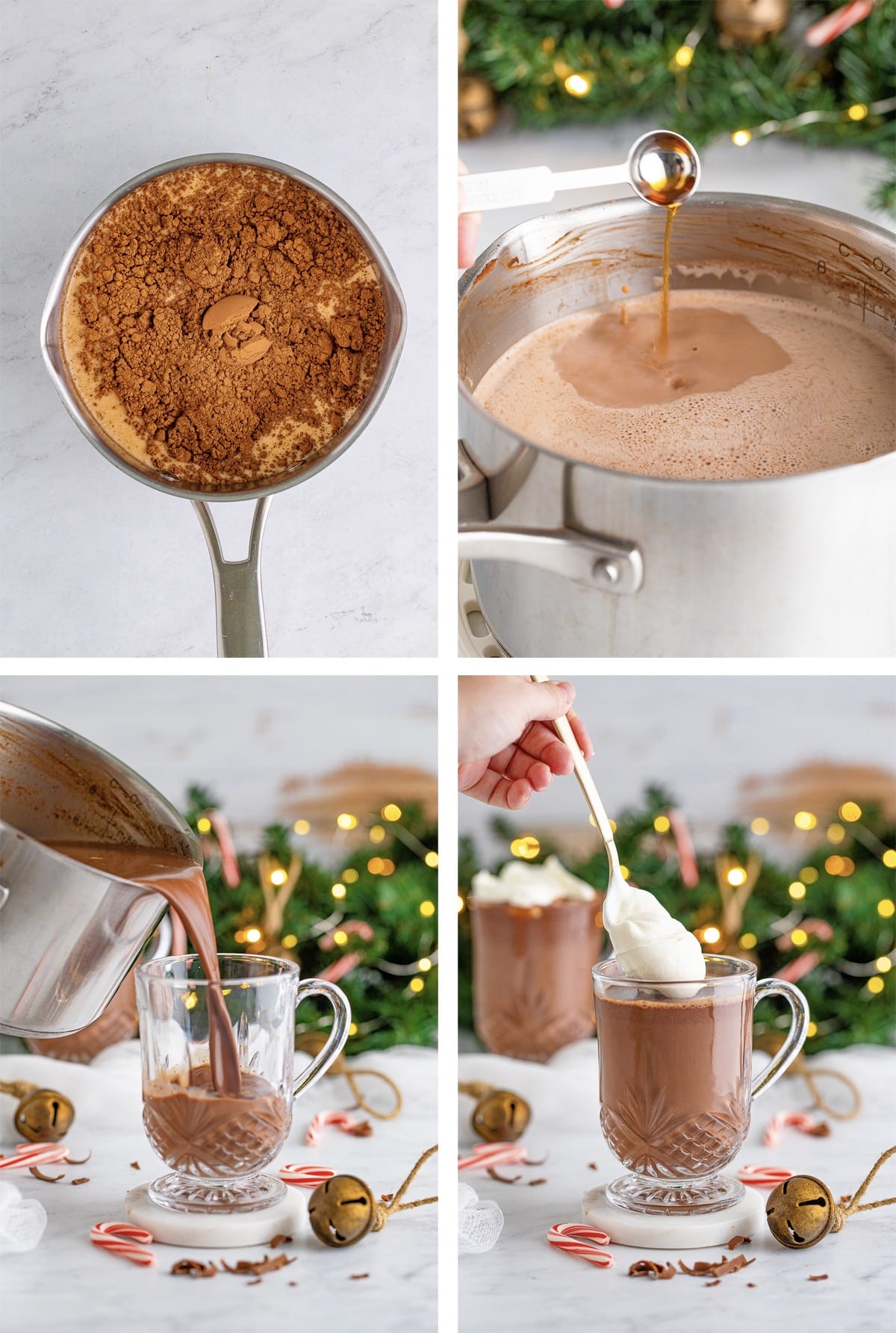 collage of images showing how to make hot chocolate recipe