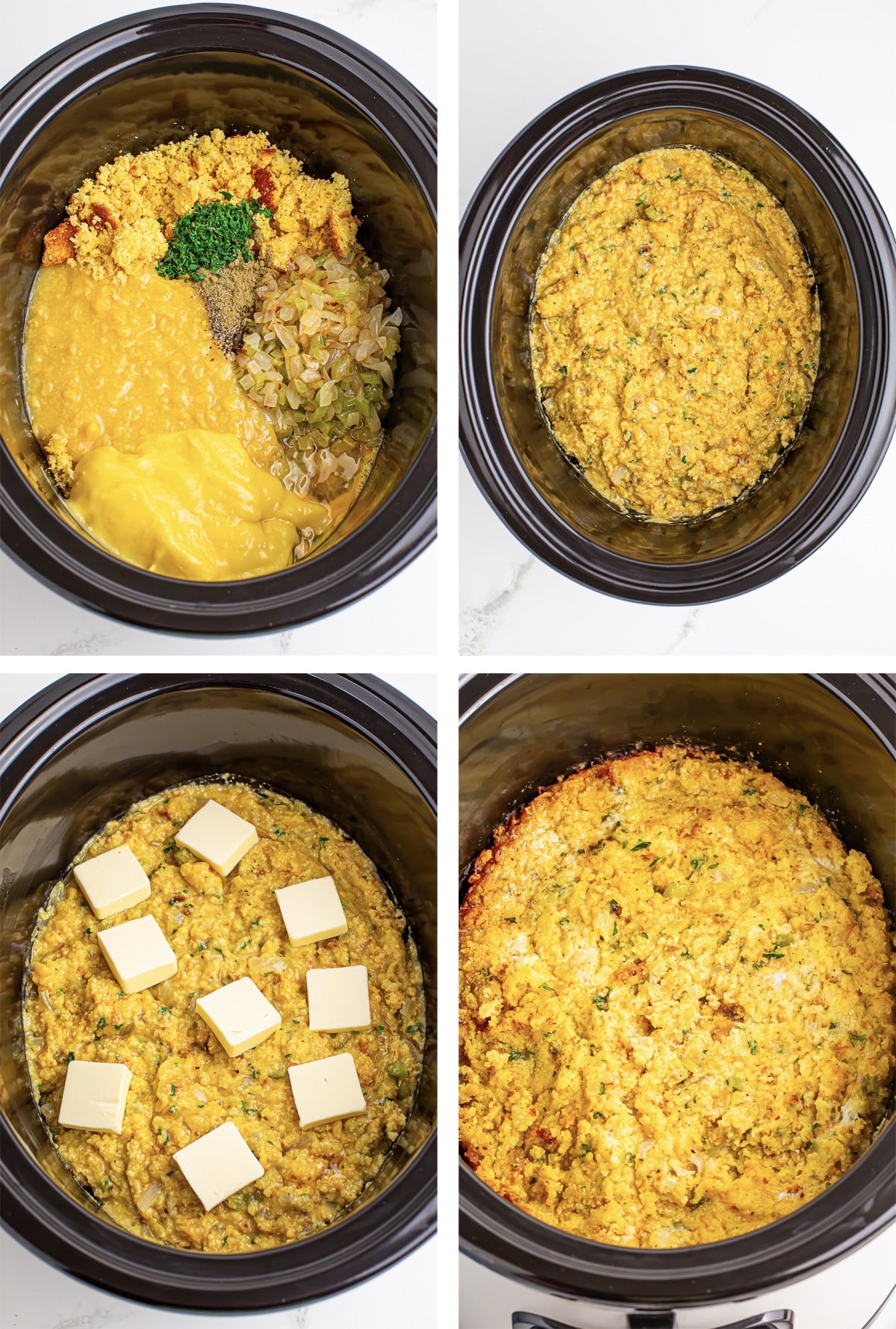 collage of images showing how to make Cornbread Dressing