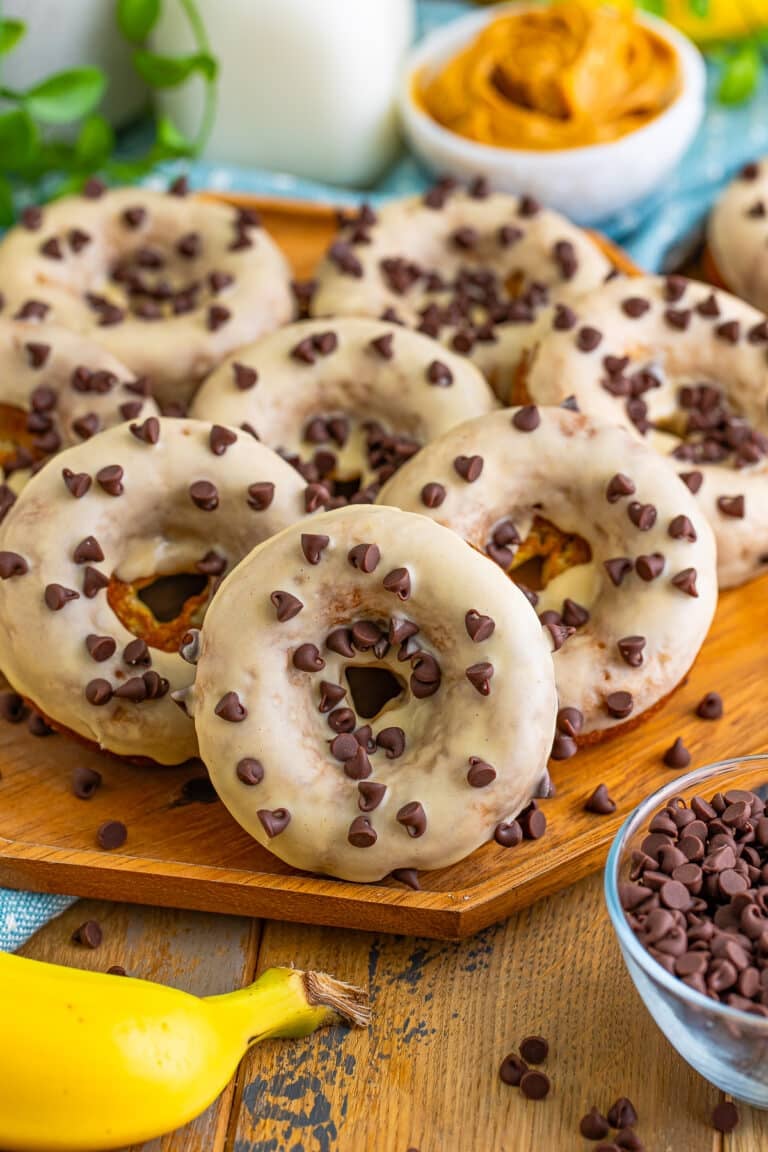 Baked Banana Donuts with Peanut Butter Glaze