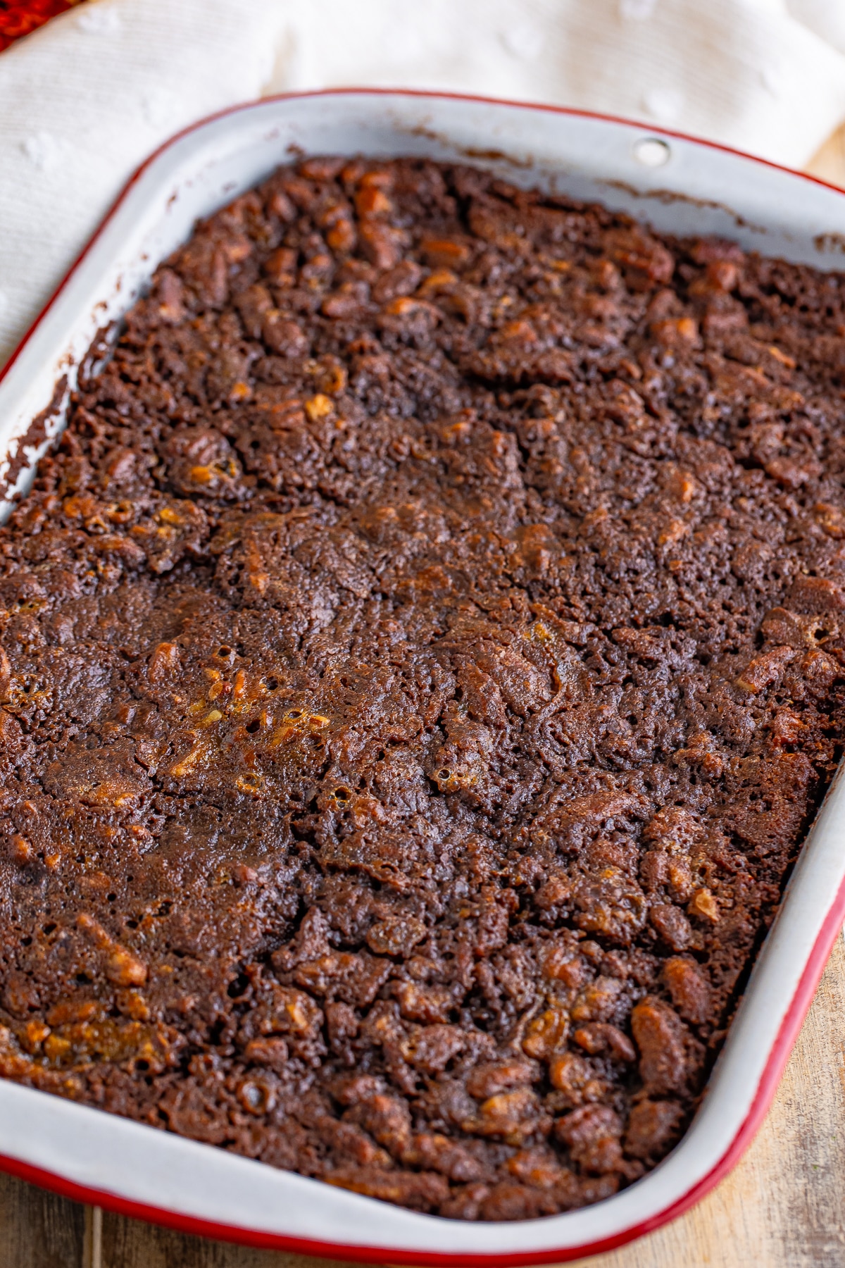 finished Pecan Cobbler in baking dish