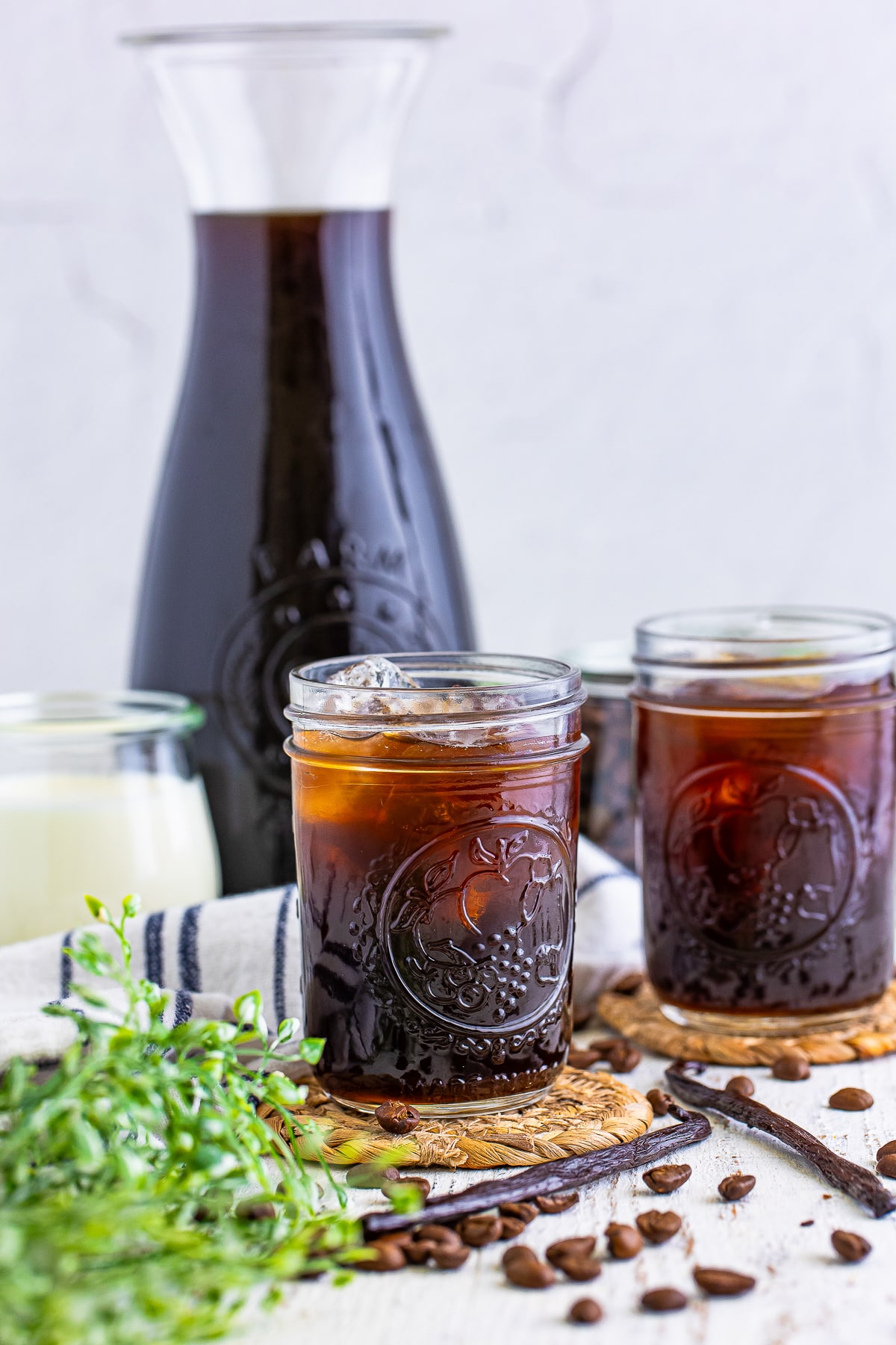 farther away image of coffee liqueur recipe served over ice