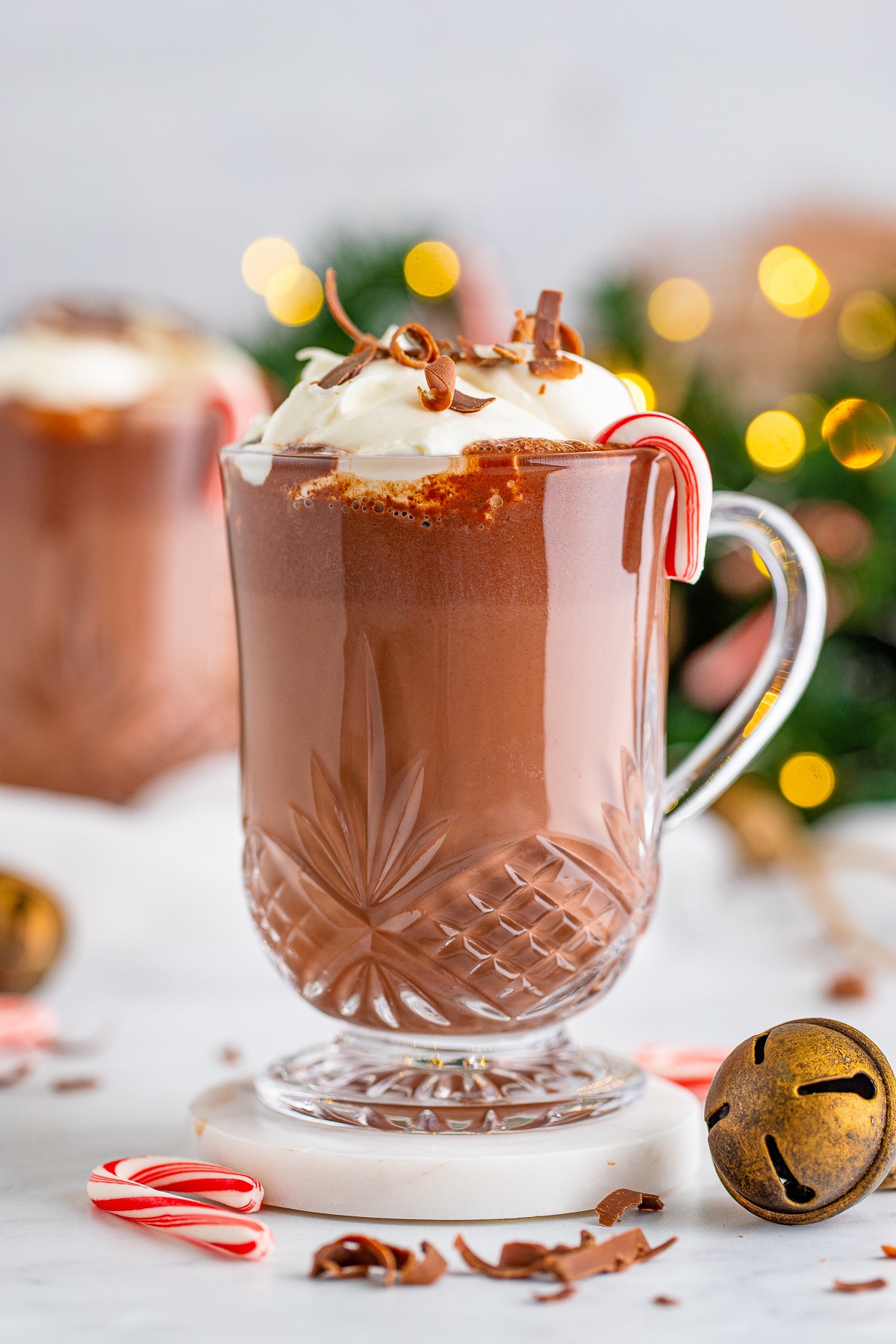 straight on image of hot chocolate recipe served in mugs