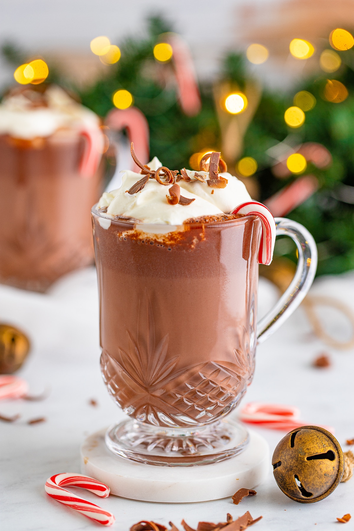 hot chocolate recipe with whipped cream served in mugs