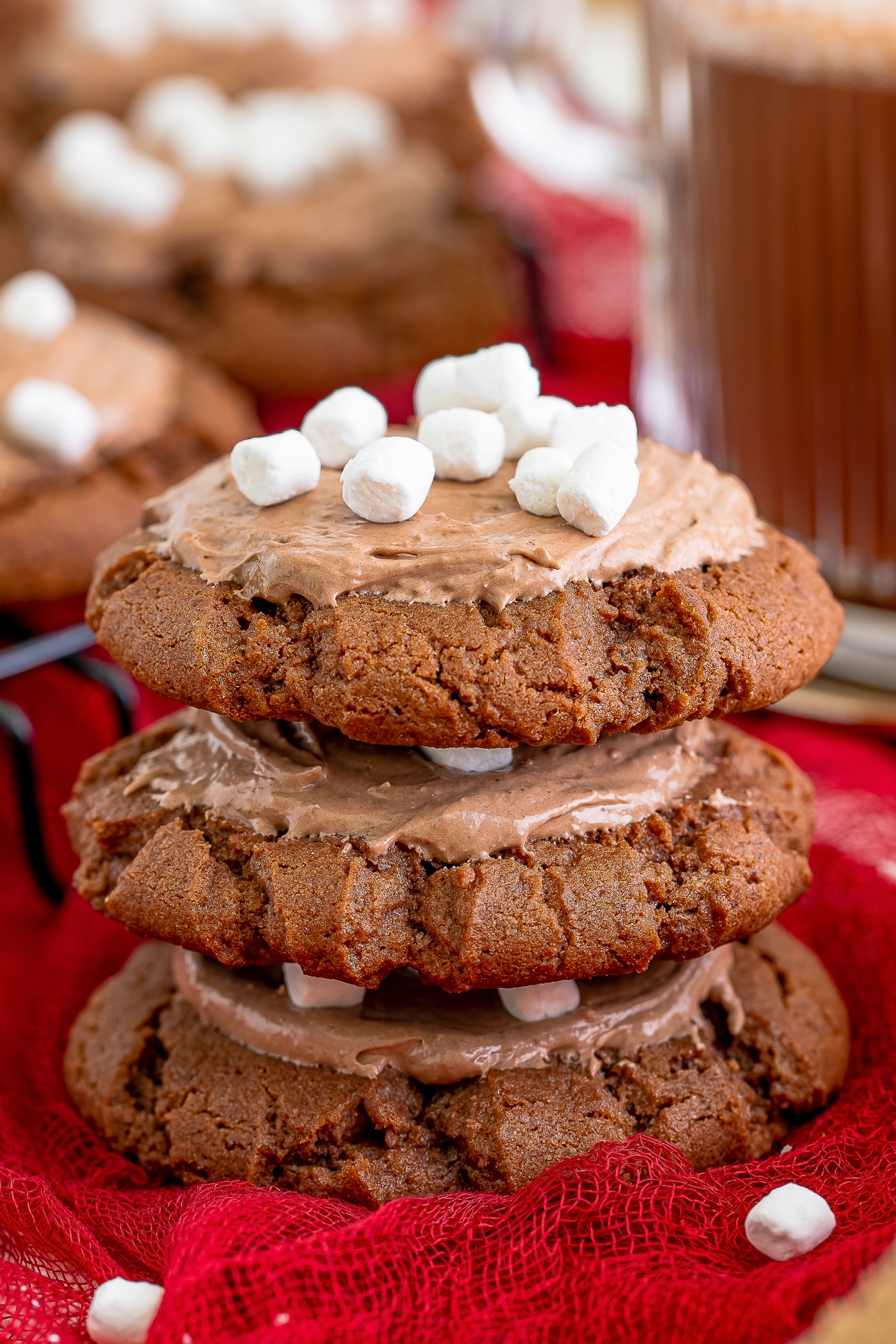 3 Hot Chocolate Cookies stacked on top of each other