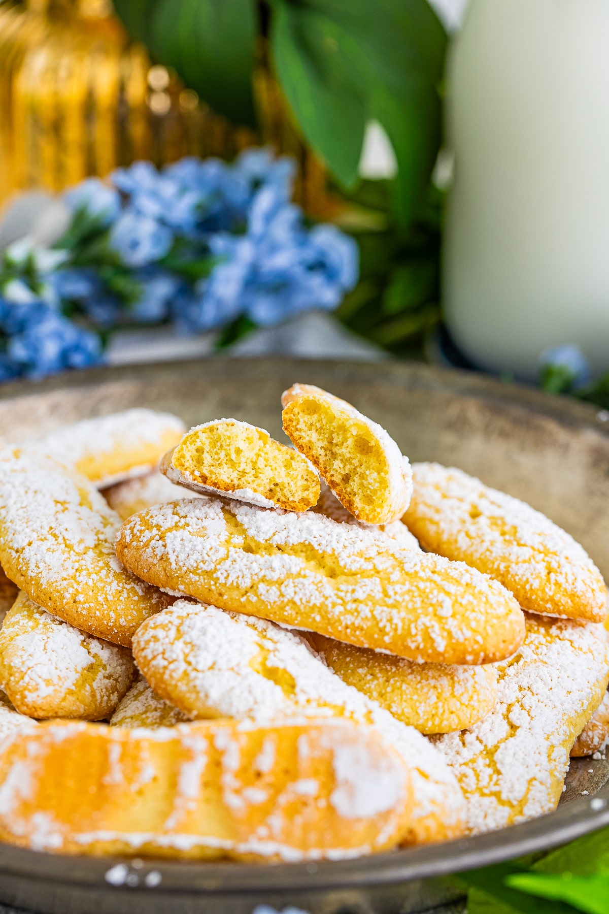 Lady Finger cookies broken in half to show the interior