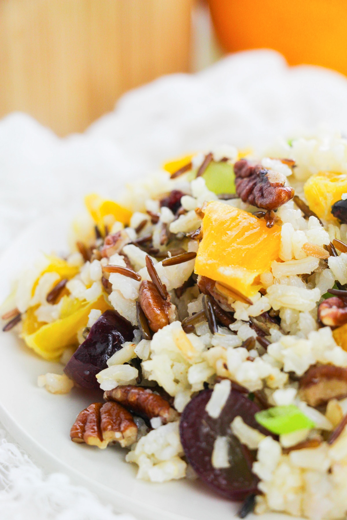 up close image of Wild Rice Salad on a white plate