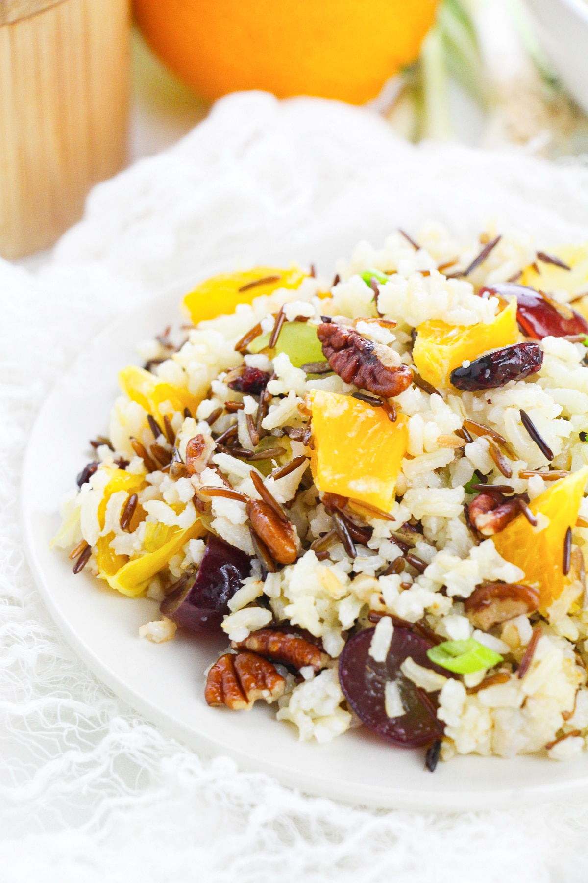 Wild Rice Salad served on a white plate