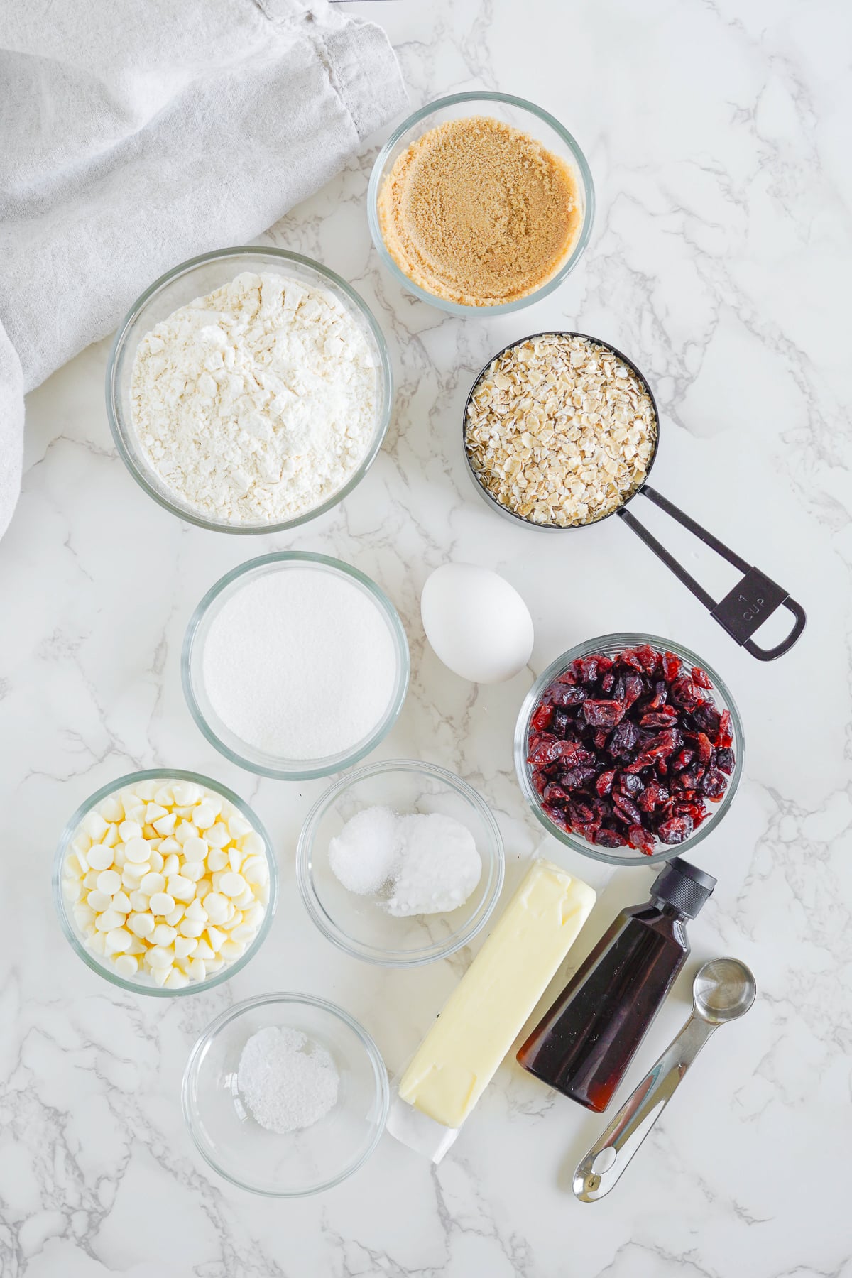 ingredients needed to make White Chocolate Cranberry Cookies