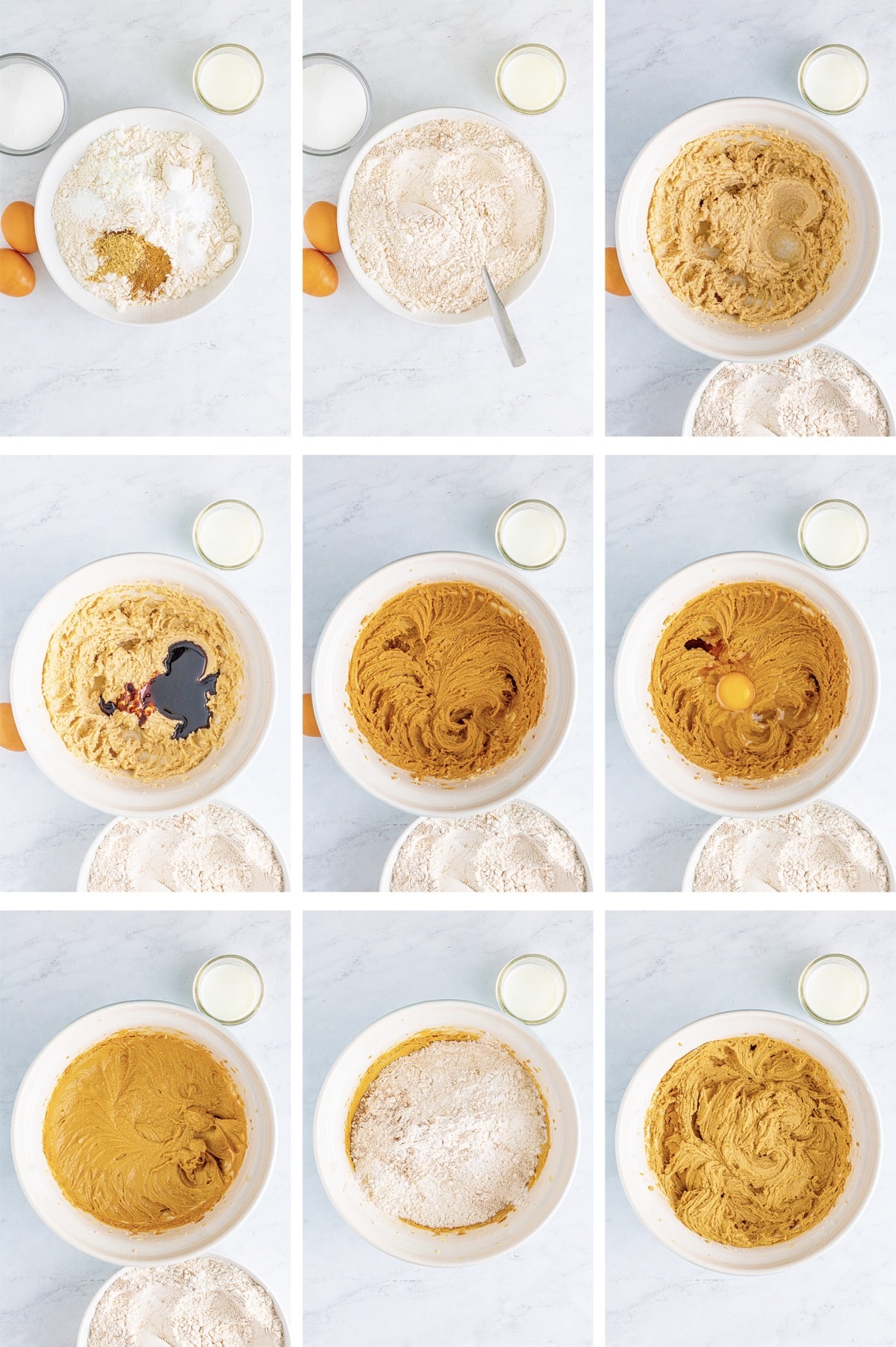 collage of images showing how to make the dough for Gingerbread Bars