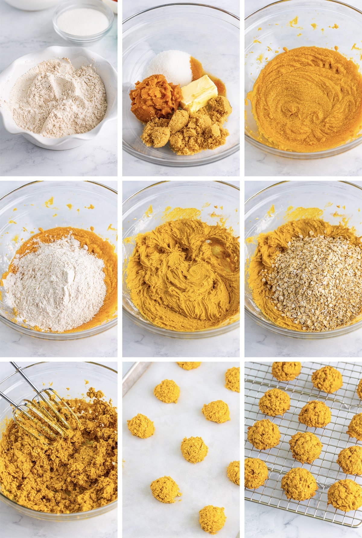 collage of images showing how to make the cookies for Pumpkin Cookies with Oats