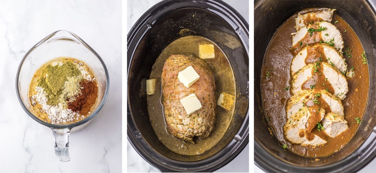 collage of images showing how to make Slow Cooker Turkey Breast