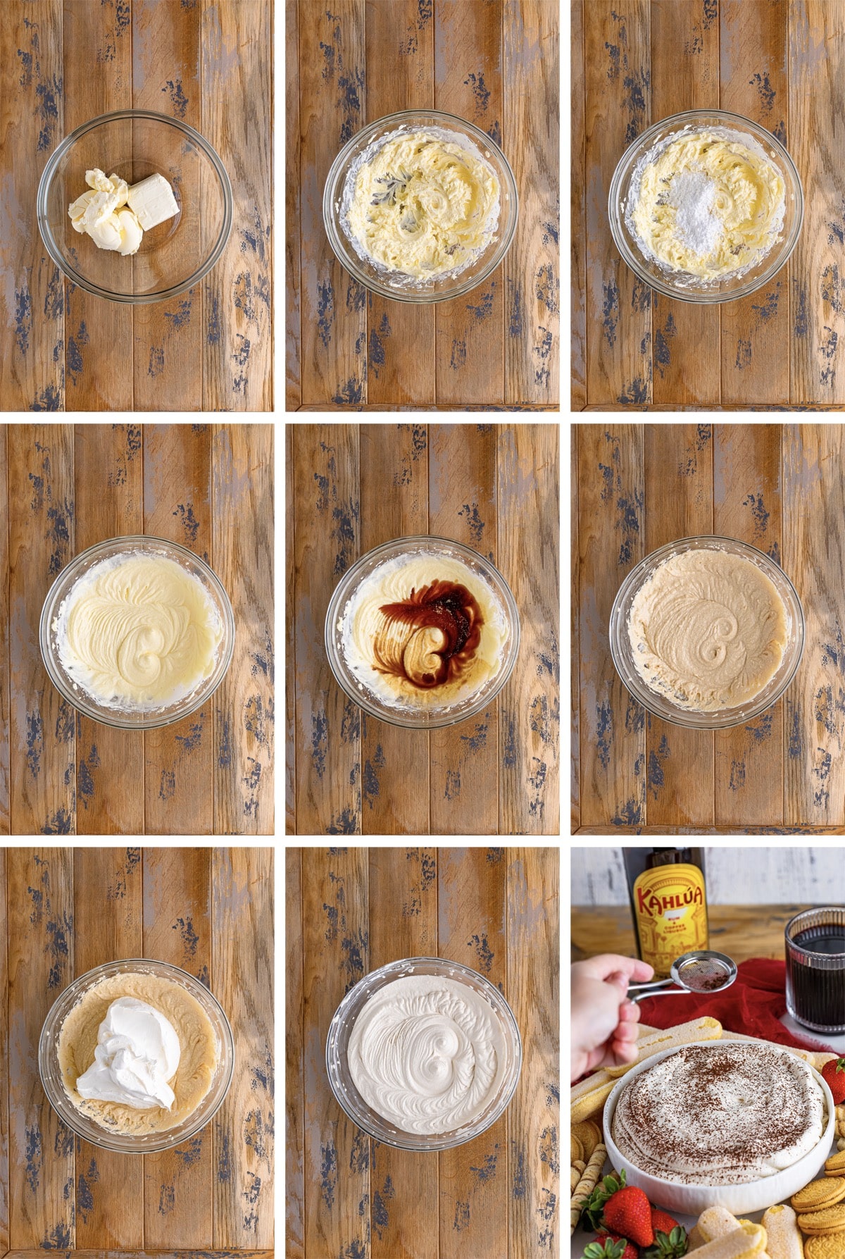 collage of images showing how to make Tiramisu Dip