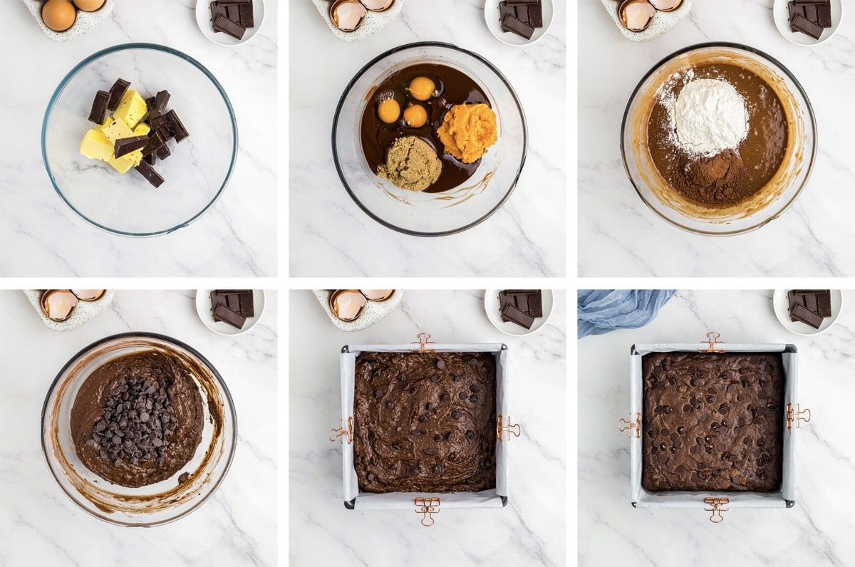 collage of images showing how to make Sweet Potato Brownies