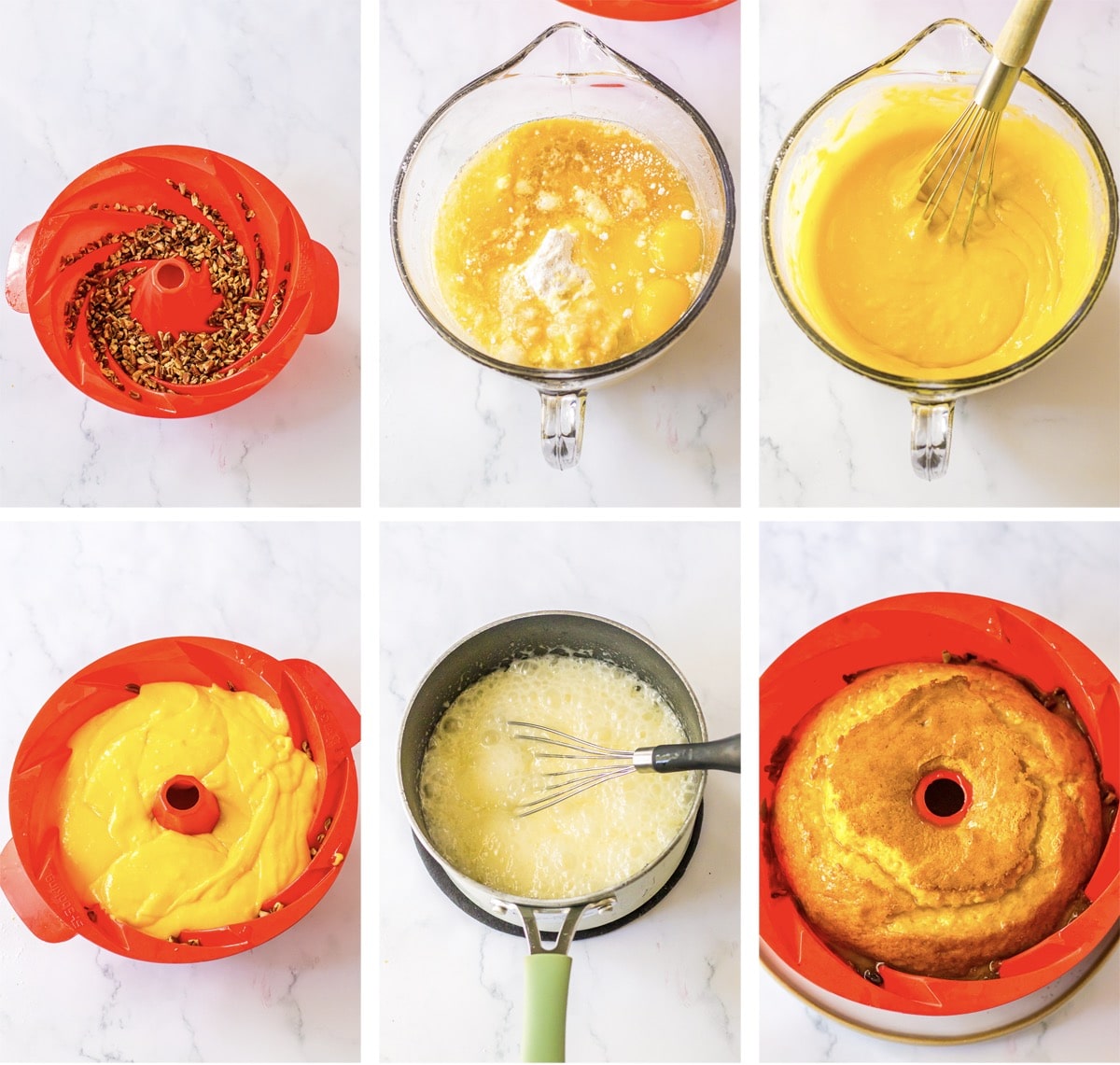 collage of images showing how to make Rum Soaked Cake