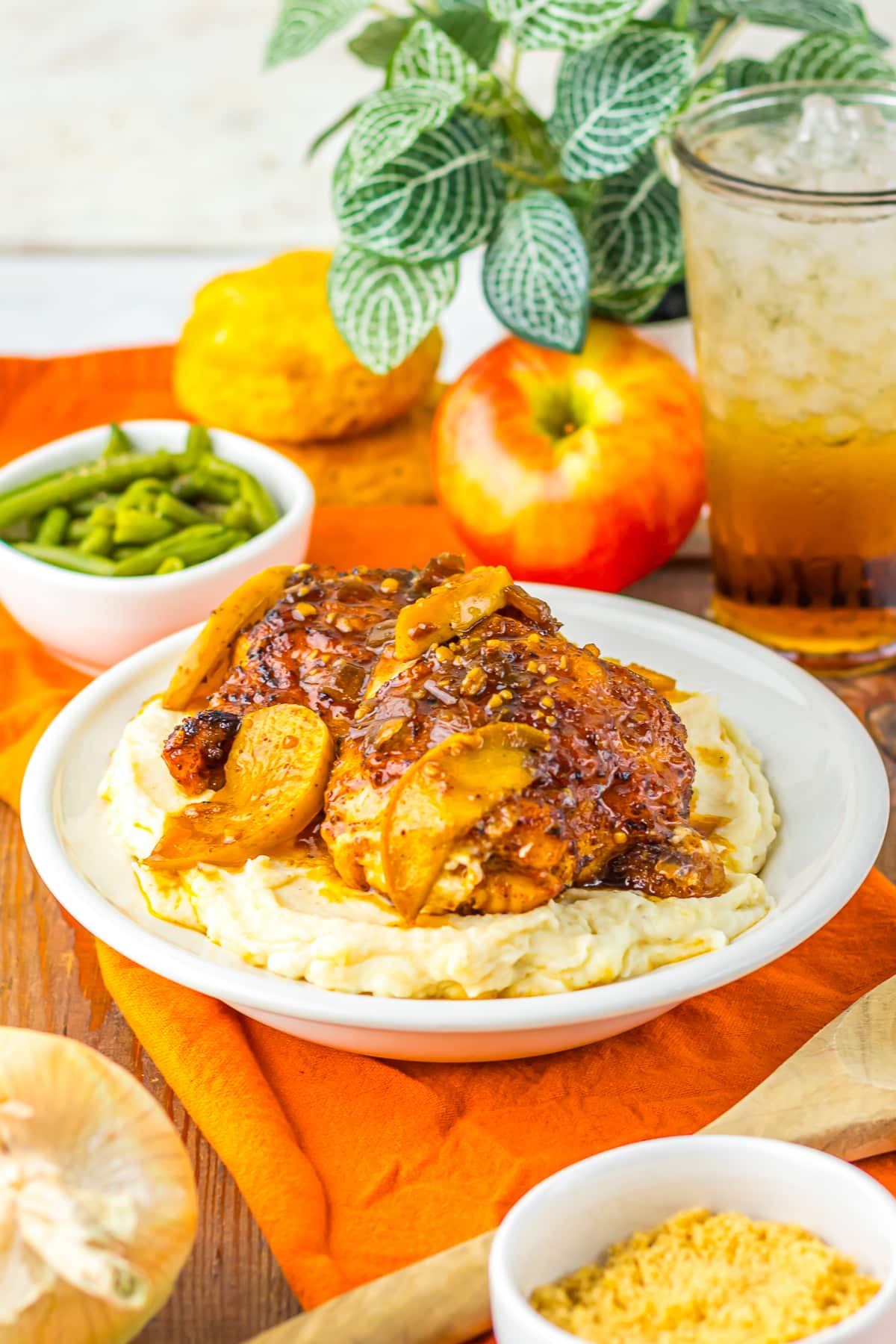 father away image of Apple Cider Chicken on white plate