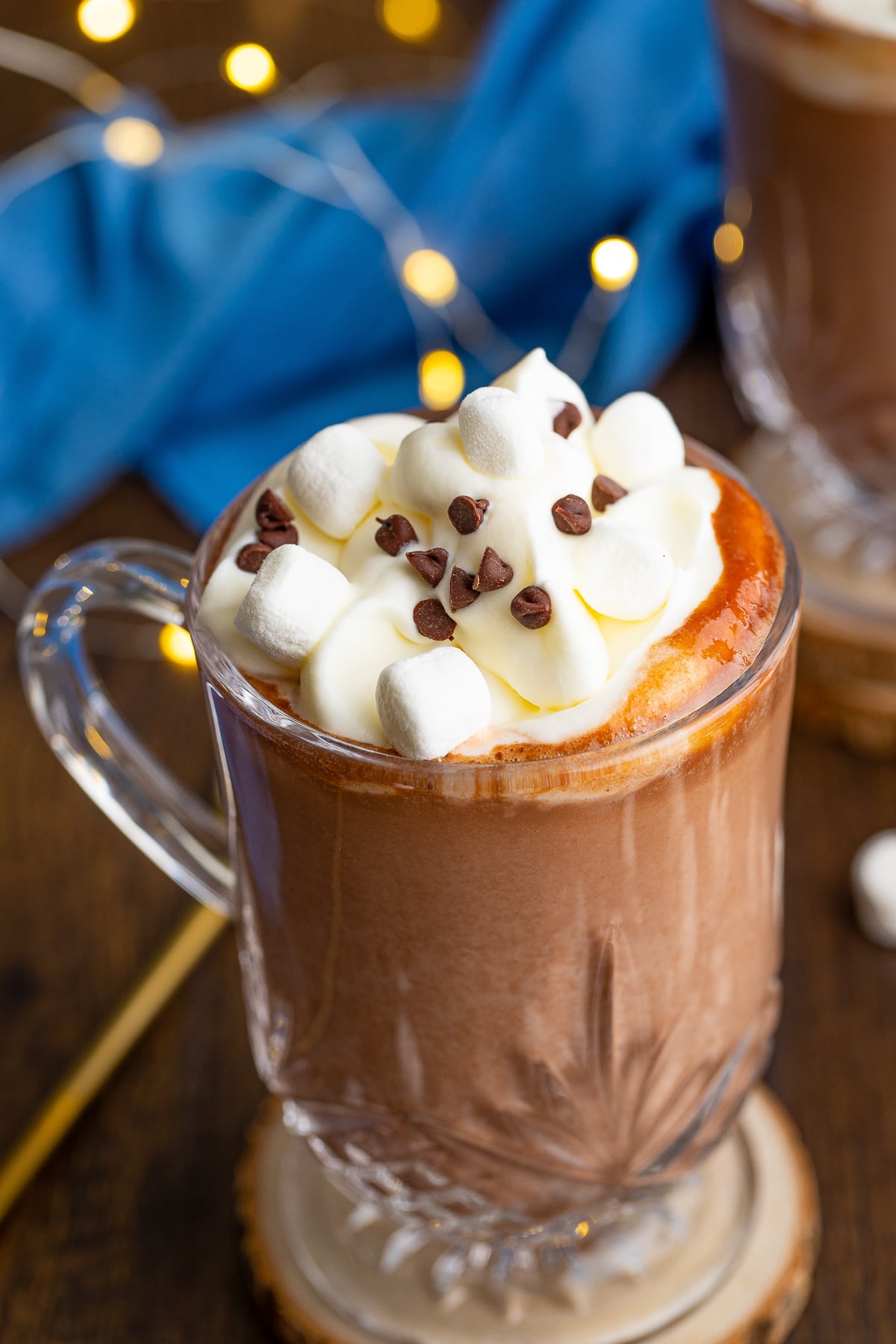 image concentrating on garnishes on top of Boozy hot chocolate 