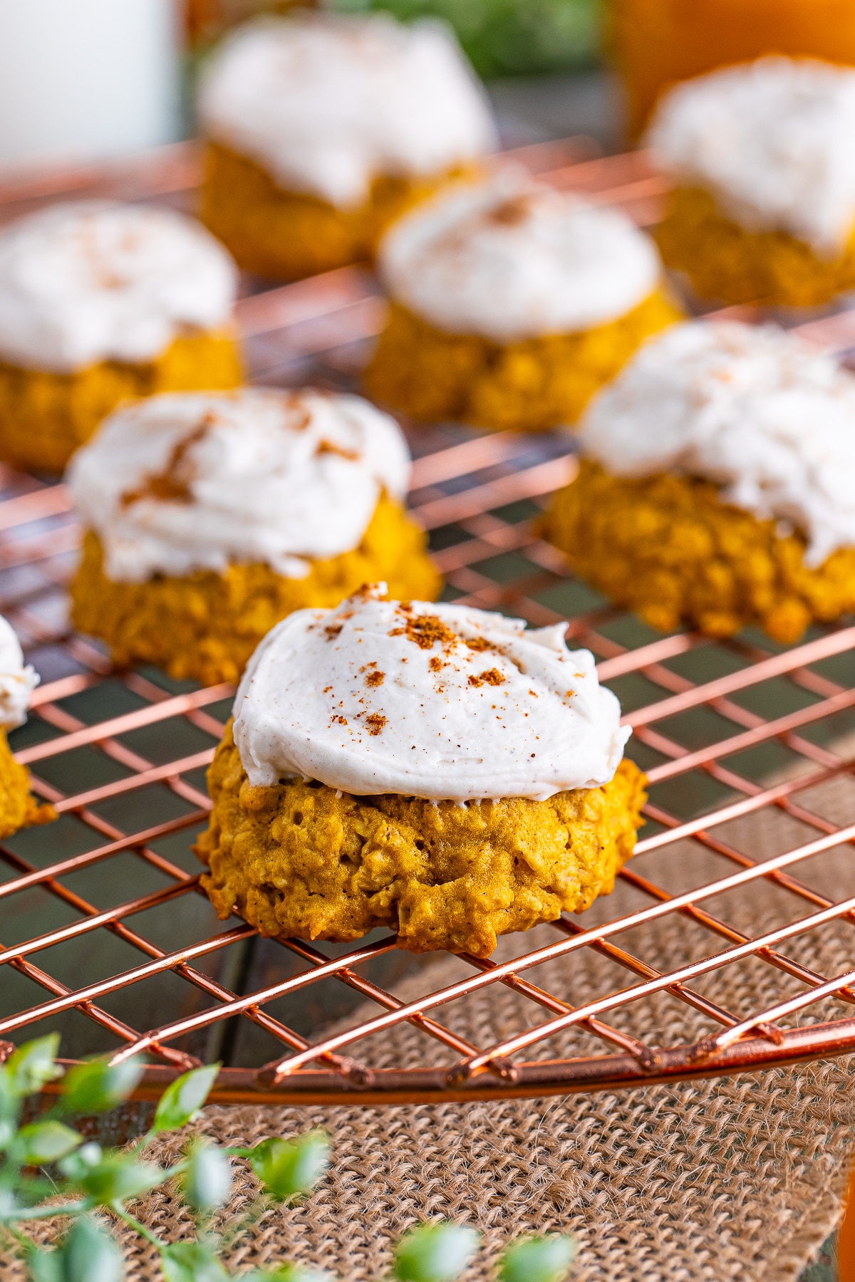 up close image of Pumpkin Cookies with Oats on wire rack